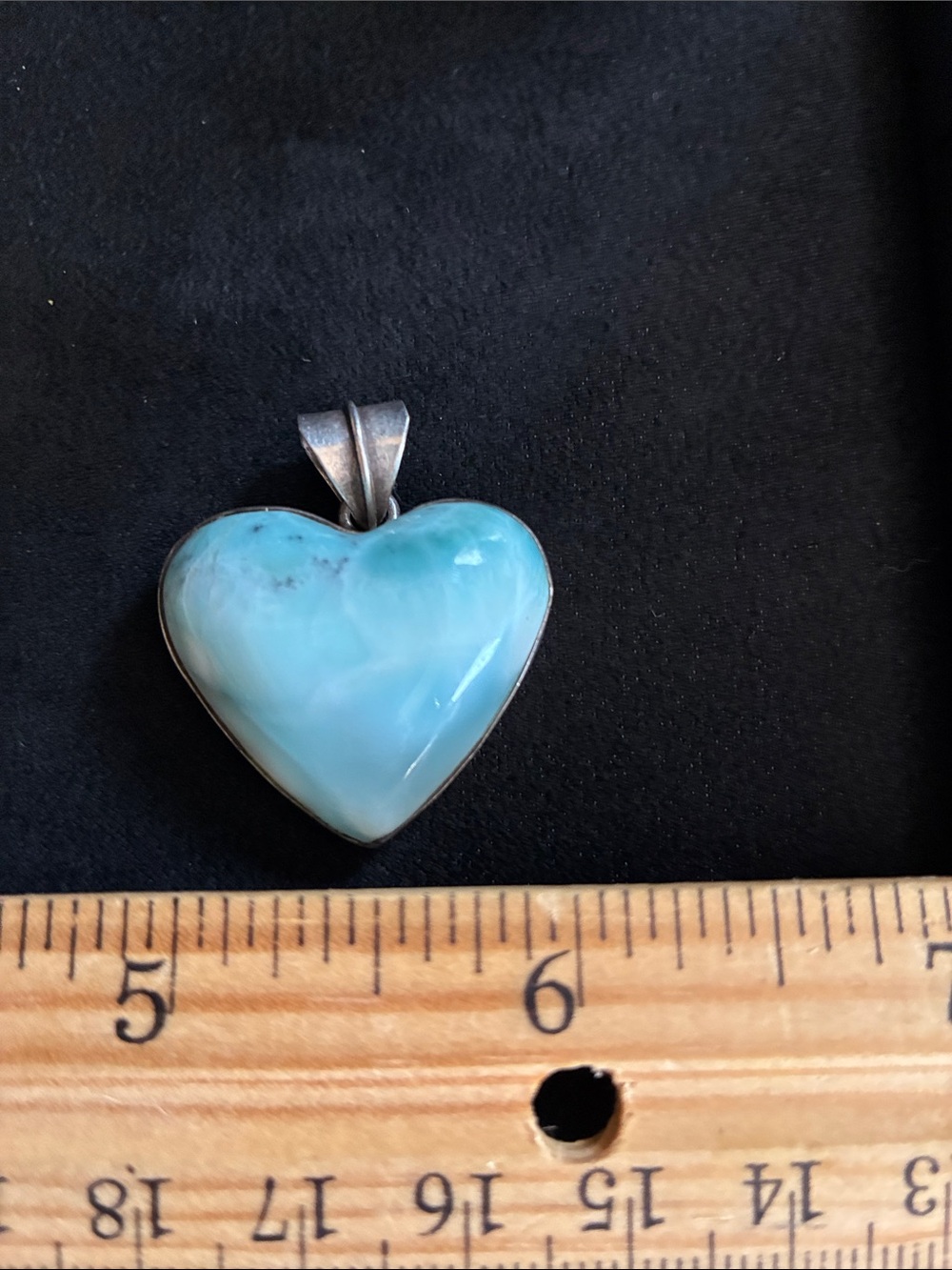 Natural Larimar Unenhanced High Polished 1” Heart set in Sterling Silver